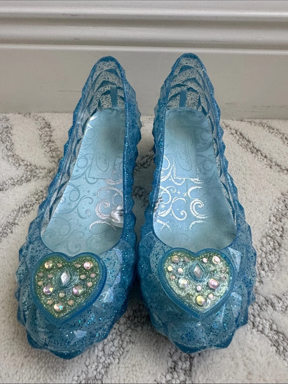 Disney Blue Glitter Jelly Flats with Heart Accent